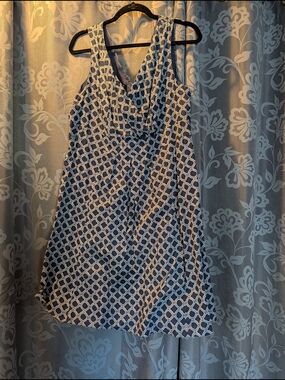 Lands' End Blue Geometric Print Midi Dress